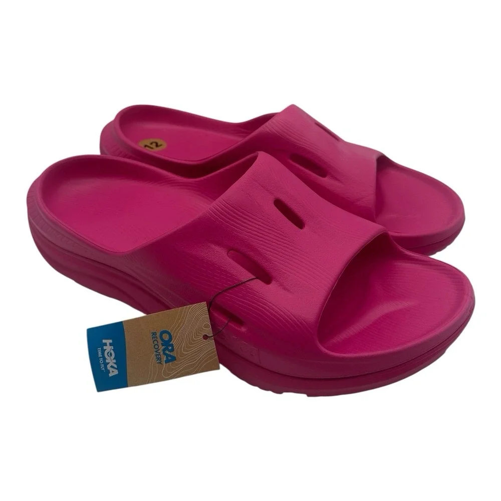 Hoka One One Ora‎ Recovery Slides 3 Mens Sz 12 Pink Yarrow Slip On Sandlas Flip